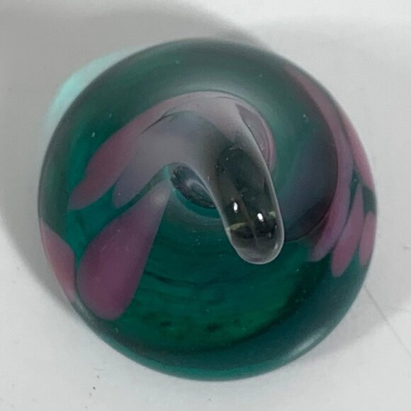 MINI Handcrafted Willow Creek Glass Recycled Teal Pink Glass Paperweight Swirl - Picture 4 of 5